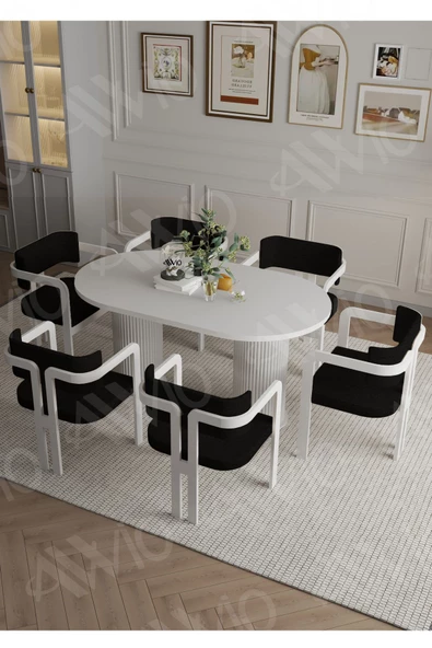 AVVİO ROMEO  Ptt Lake Mdf Ayak 6'lı Tokyo Metal Demonte Sandalye 80x160 Masa Sandalye Takımı ürün görseli 1