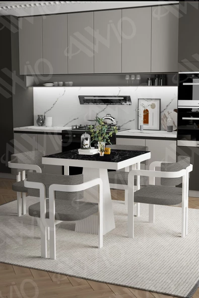 AVVİO BİANCO Lake Mdf Ayak Tokyo Demonte Sandalye 80x80 Yemek Masası Mutfak Masası 4 Kişilik ürün görseli 1