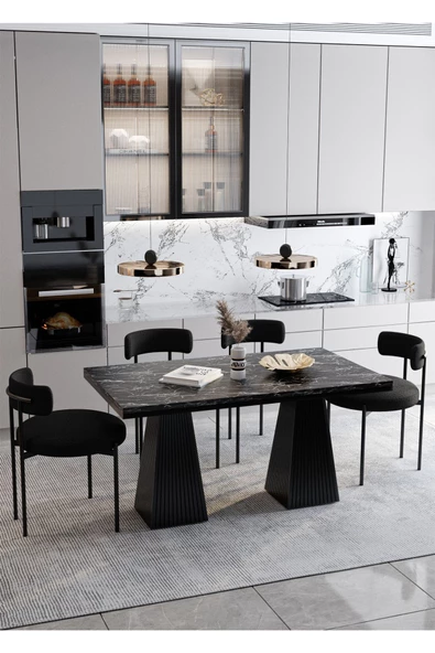 AVVİO Venera Lake MDF  Ayak Teddy Sandalye 80x120 Yemek Masası Mutfak Masası 4 Kişilik Masa Sandalye Takım ürün görseli 1
