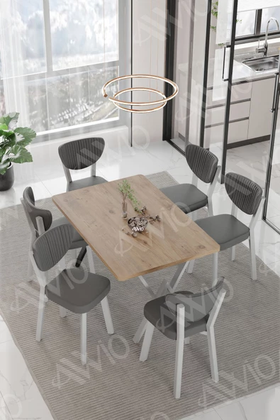 AVVİO ALİZE ELMA Sandalye 80x140 Yemek Masası Mutfak Masası 6 Kişilik Masa Sandalye Takım ürün görseli 1