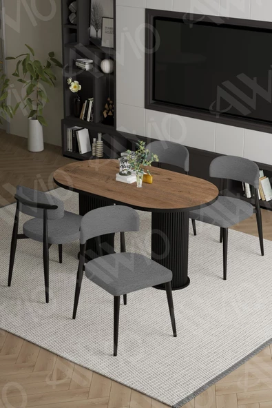 AVVİO SOPHİA  PTT Ayak  Siyah Polo Metal Sandalye 80X140 Yemek Masası Mutfak Masası Masa Sandalye Takımı ürün görseli 1