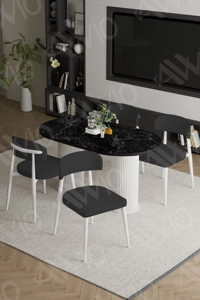 AVVİO ALESSA  Beyaz PTT Ayak Polo Metal Sandalye 80X140 Yemek Masası Mutfak Masası Masa Sandalye Takımı ürün görseli 1
