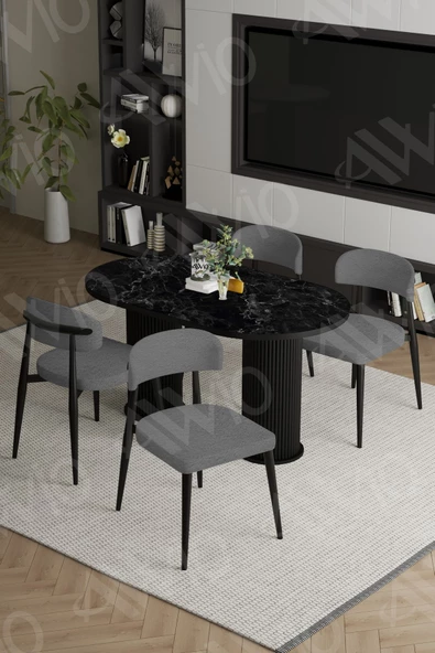 AVVİO SOPHİA  PTT Ayak  Siyah Polo Metal Sandalye 80X140 Yemek Masası Mutfak Masası Masa Sandalye Takımı ürün görseli 1