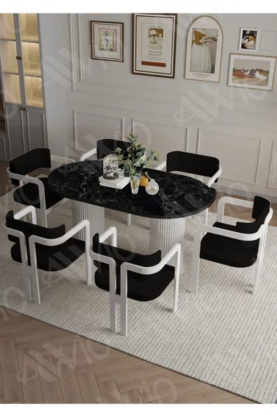 AVVİO ROMEO  Ptt Lake Mdf Ayak 6'lı Tokyo Metal Demonte Sandalye 80x160 Masa Sandalye Takımı ürün görseli 1