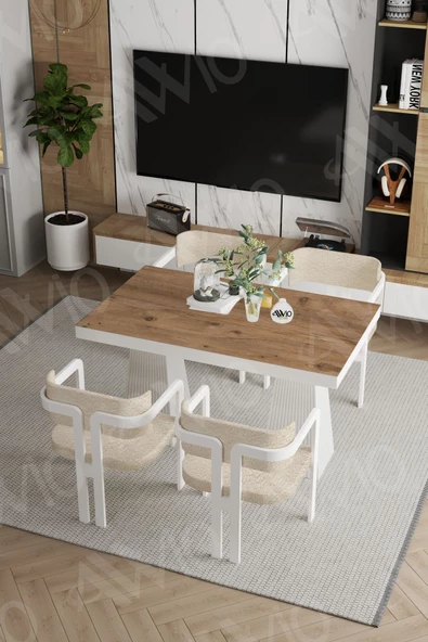 AVVİO Lato Lake Mdf Ayak Tokyo Demonte Sandalye 80x120 Yemek Masası Mutfak Masası 4 Kişilik ürün görseli 1