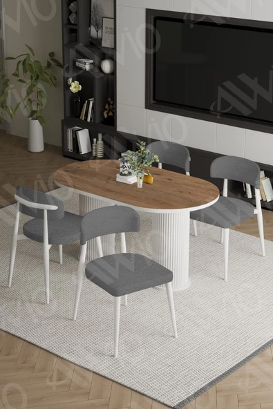 AVVİO LAVİN Beyaz PTT Ayak Polo Metal Sandalye 80X140 Yemek Masası Mutfak Masası Masa Sandalye Takımı ürün görseli 1