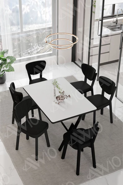AVVİO MİDA  ELMA Sandalye 80x140 Yemek Masası Mutfak Masası 6 Kişilik Masa Sandalye Takım ürün görseli 1