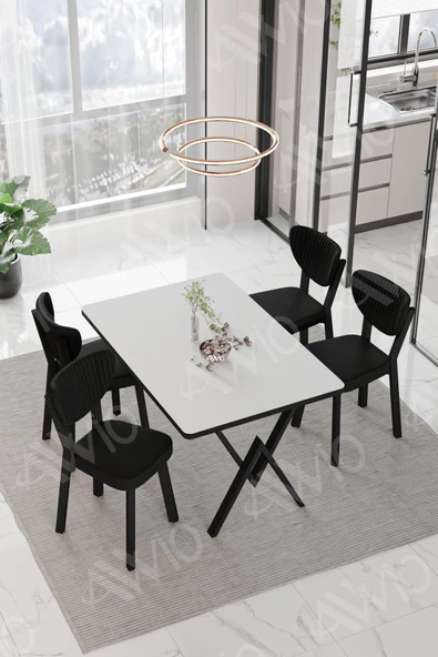 AVVİO Vanensi  ELMA Sandalye 80x120 Yemek Masası Mutfak Masası 4 Kişilik Masa Sandalye Takım ürün görseli 1