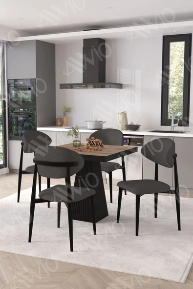 AVVİO Vanessa Siyah Polo Metal Sandalye 90X90 Kare  Yemek Masası Mutfak Masası Masa Sandalye Takımı ürün görseli 1