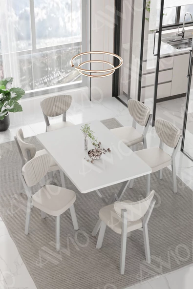 AVVİO LİDYANA  ELMA Sandalye 80x140 Yemek Masası Mutfak Masası 6 Kişilik Masa Sandalye Takım ürün görseli 1