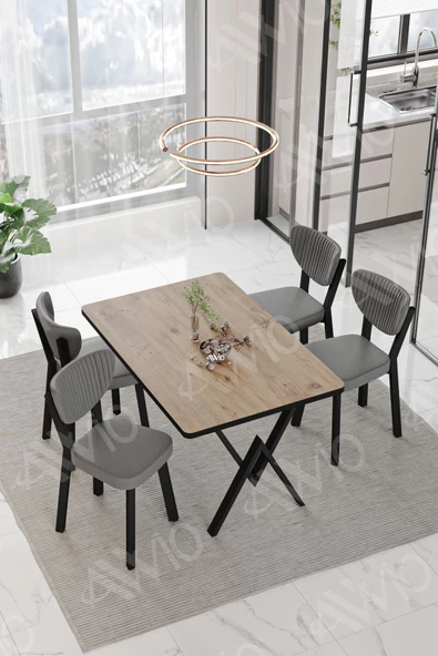 AVVİO Pedra ELMA Sandalye 80x120 Yemek Masası Mutfak Masası 4 Kişilik Masa Sandalye Takımı ürün görseli 1