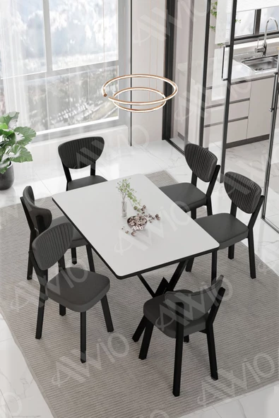 AVVİO VİNA ELMA Sandalye 80x140 Yemek Masası Mutfak Masası 6 Kişilik Masa Sandalye Takım ürün görseli 1