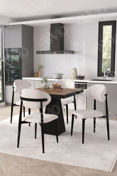 AVVİO Viola Siyah Polo Metal Sandalye 90X90 Kare  Yemek Masası Mutfak Masası Masa Sandalye Takımı ürün görseli 1