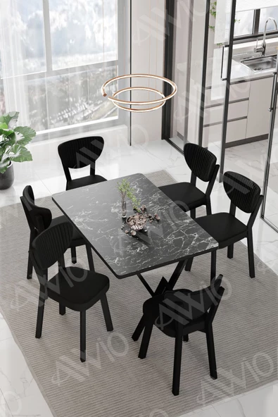 AVVİO MİDA  ELMA Sandalye 80x140 Yemek Masası Mutfak Masası 6 Kişilik Masa Sandalye Takım ürün görseli 1