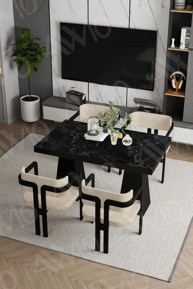 AVVİO Marble Lake Mdf Ayak Tokyo Demonte Sandalye 80x120 Yemek Masası Mutfak Masası 4 Kişilik ürün görseli 1