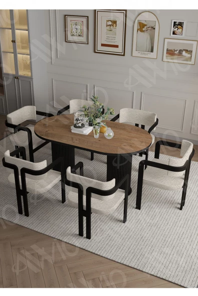 AVVİO Ptt Lake Mdf Ayak 6'lı Tokyo Metal Demonte Sandalye 80x160 Masa Sandalye Takımı ürün görseli 1