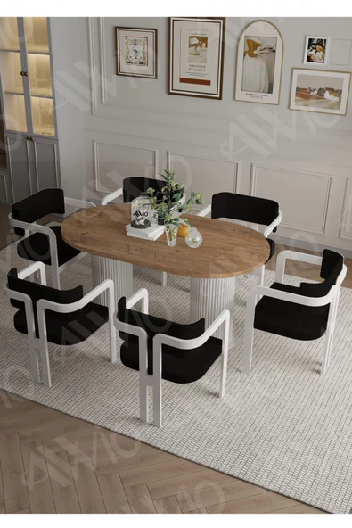 AVVİO ROMEO  Ptt Lake Mdf Ayak 6'lı Tokyo Metal Demonte Sandalye 80x160 Masa Sandalye Takımı ürün görseli 1