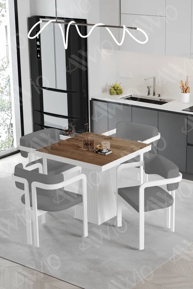 AVVİO BİANCO Lake Mdf Ayak Tokyo Demonte Sandalye 80x80 Yemek Masası Mutfak Masası 4 Kişilik ürün görseli 1