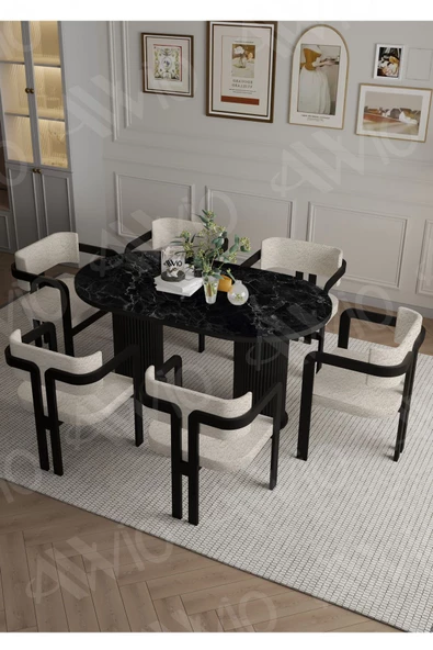 AVVİO Calina Ptt Lake Mdf Ayak 6'lı Tokyo Metal Demonte Sandalye 80x160 Masa Sandalye Takımı ürün görseli 1