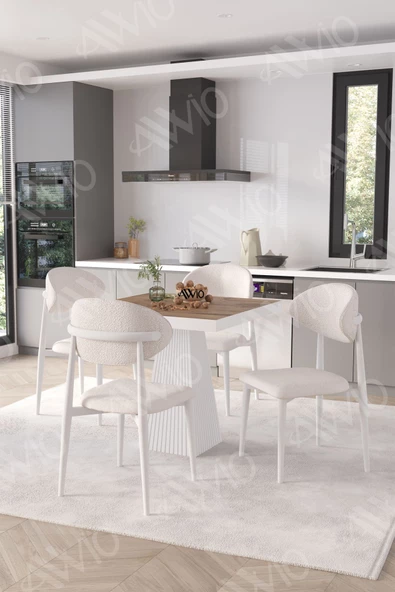 AVVİO Essen Beyaz Polo Metal Sandalye 90X90 Kare  Yemek Masası Mutfak Masası Masa Sandalye Takımı ürün görseli 1