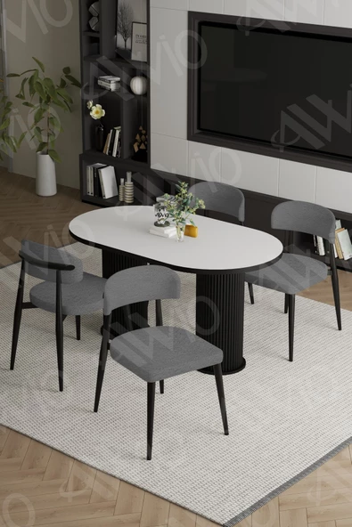 AVVİO SOPHİA  PTT Ayak  Siyah Polo Metal Sandalye 80X140 Yemek Masası Mutfak Masası Masa Sandalye Takımı ürün görseli 1