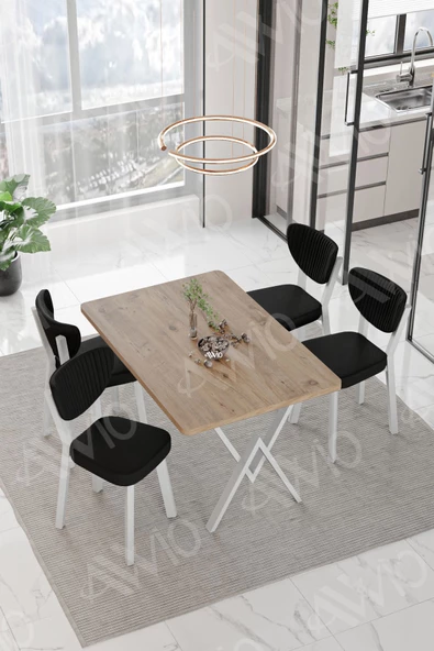 AVVİO Senta Beyaz Elma Sandalye 80x120 Yemek Masası Mutfak Masası 4 Kişilik Masa Sandalye Takımı ürün görseli 1