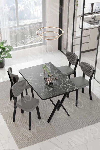 AVVİO Pedra ELMA Sandalye 80x120 Yemek Masası Mutfak Masası 4 Kişilik Masa Sandalye Takımı ürün görseli 1