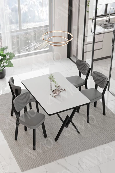 AVVİO Pedra ELMA Sandalye 80x120 Yemek Masası Mutfak Masası 4 Kişilik Masa Sandalye Takımı ürün görseli 1