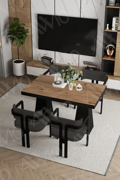 AVVİO Valery Lake Mdf Ayak Tokyo Demonte Sandalye 80x120 Yemek Masası Mutfak Masası 4 Kişilik ürün görseli 1