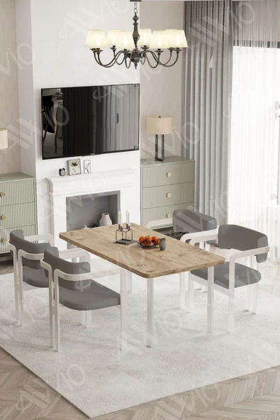 AVVİO Lucas Lake Mdf Ayak Tokyo Demonte Sandalye 80x120 Yemek Masası Mutfak Masası 4 Kişilik ürün görseli 1