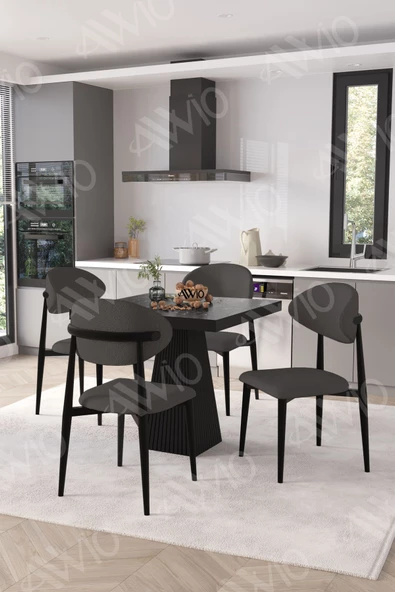 AVVİO Vanessa Siyah Polo Metal Sandalye 90X90 Kare  Yemek Masası Mutfak Masası Masa Sandalye Takımı ürün görseli 1