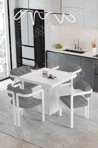 AVVİO BİANCO Lake Mdf Ayak Tokyo Demonte Sandalye 80x80 Yemek Masası Mutfak Masası 4 Kişilik ürün görseli 1