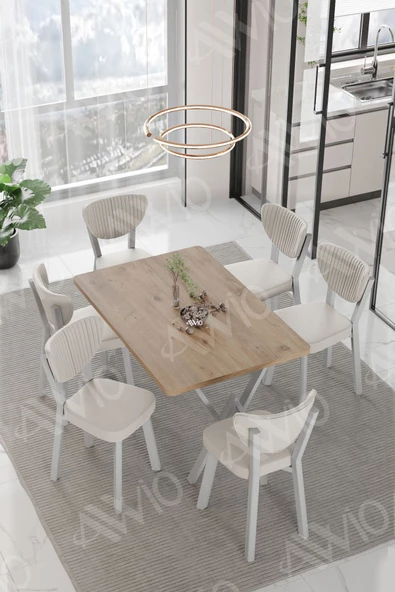 AVVİO LİDYANA  ELMA Sandalye 80x140 Yemek Masası Mutfak Masası 6 Kişilik Masa Sandalye Takım ürün görseli 1