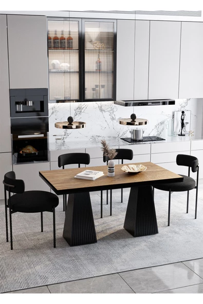 AVVİO Frame Lake MDF  Ayak Teddy Sandalye 80x120 Yemek Masası Mutfak Masası 4 Kişilik Masa Sandalye Takım ürün görseli 1