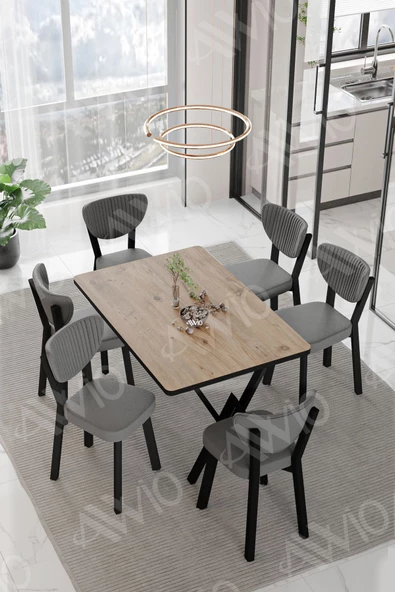 AVVİO ELMA Sandalye 80x140 Yemek Masası Mutfak Masası 6 Kişilik Masa Sandalye Takım ürün görseli 1
