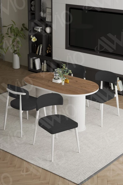 AVVİO ALESSA  Beyaz PTT Ayak Polo Metal Sandalye 80X140 Yemek Masası Mutfak Masası Masa Sandalye Takımı ürün görseli 1