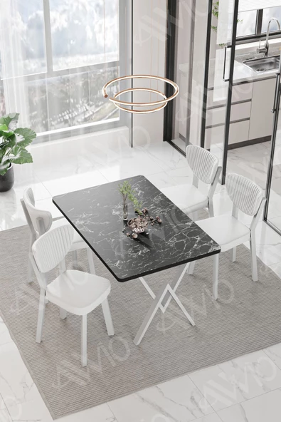 AVVİO PARLA Beyaz Elma Sandalye 80x120 Yemek Masası Mutfak Masası 4 Kişilik Masa Sandalye Takımı ürün görseli 1