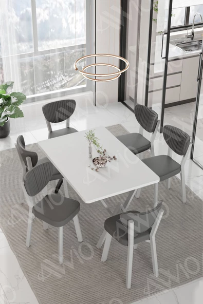 AVVİO ALİZE ELMA Sandalye 80x140 Yemek Masası Mutfak Masası 6 Kişilik Masa Sandalye Takım ürün görseli 1