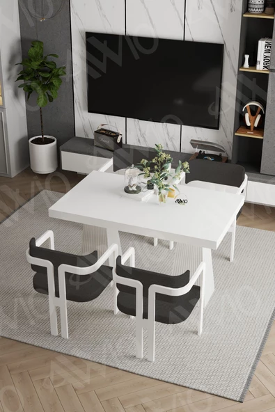 AVVİO Angelos Lake Mdf Ayak Tokyo Demonte Sandalye 80x120 Yemek Masası Mutfak Masası 4 Kişilik ürün görseli 1
