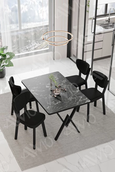 AVVİO Vanensi  ELMA Sandalye 80x120 Yemek Masası Mutfak Masası 4 Kişilik Masa Sandalye Takım ürün görseli 1