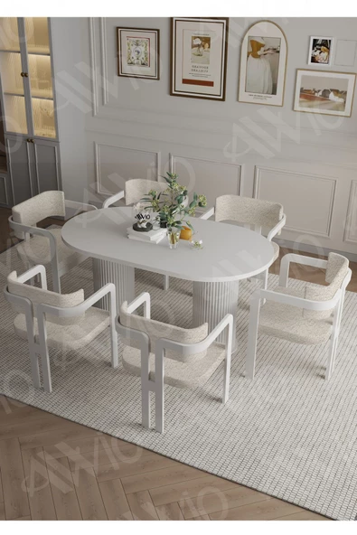 AVVİO ANFORA  Ptt Lake Mdf Ayak 6'lı Tokyo Metal Demonte Sandalye 80x160 Masa Sandalye Takımı ürün görseli 1