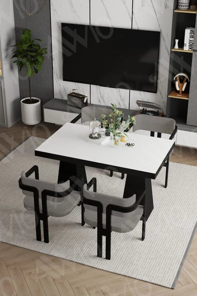 AVVİO Pesca Lake Mdf Ayak Tokyo Demonte Sandalye 80x120 Yemek Masası Mutfak Masası 4 Kişilik ürün görseli 1