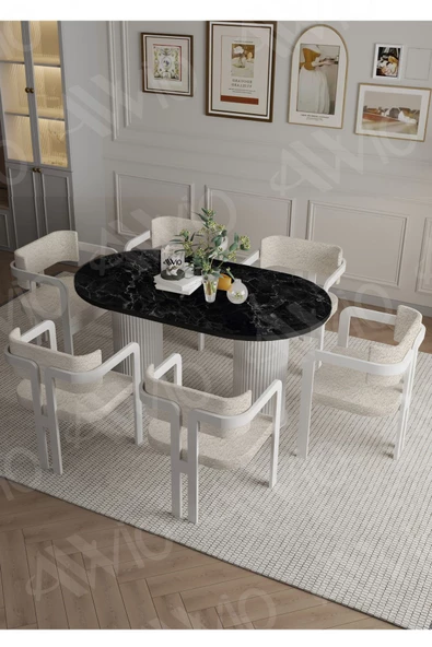 AVVİO ANFORA  Ptt Lake Mdf Ayak 6'lı Tokyo Metal Demonte Sandalye 80x160 Masa Sandalye Takımı ürün görseli 1