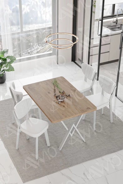 AVVİO PARLA Beyaz Elma Sandalye 80x120 Yemek Masası Mutfak Masası 4 Kişilik Masa Sandalye Takımı ürün görseli 1