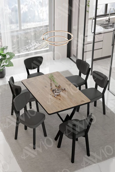 AVVİO VİNA ELMA Sandalye 80x140 Yemek Masası Mutfak Masası 6 Kişilik Masa Sandalye Takım ürün görseli 1