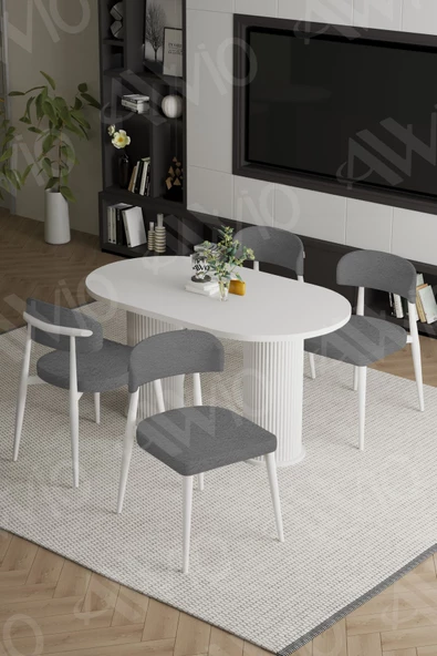 AVVİO LAVİN Beyaz PTT Ayak Polo Metal Sandalye 80X140 Yemek Masası Mutfak Masası Masa Sandalye Takımı ürün görseli 1