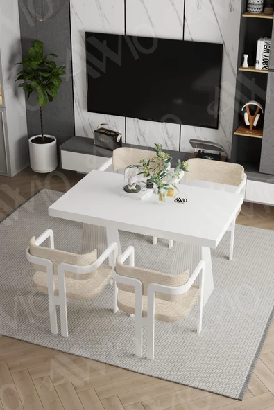 AVVİO Lato Lake Mdf Ayak Tokyo Demonte Sandalye 80x120 Yemek Masası Mutfak Masası 4 Kişilik ürün görseli 1