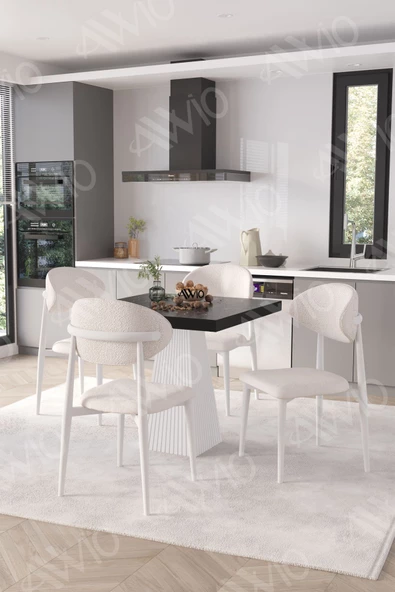 AVVİO Essen Beyaz Polo Metal Sandalye 90X90 Kare  Yemek Masası Mutfak Masası Masa Sandalye Takımı ürün görseli 1