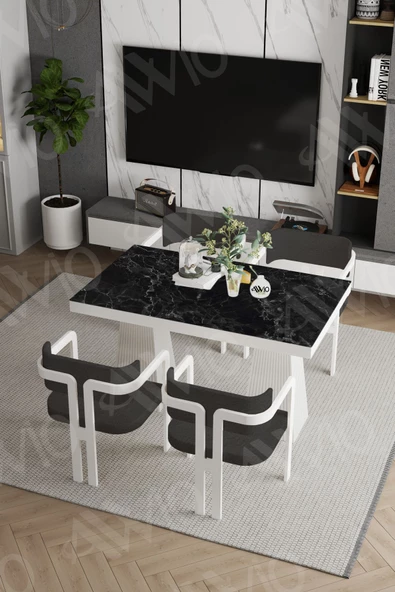 AVVİO Angelos Lake Mdf Ayak Tokyo Demonte Sandalye 80x120 Yemek Masası Mutfak Masası 4 Kişilik ürün görseli 1
