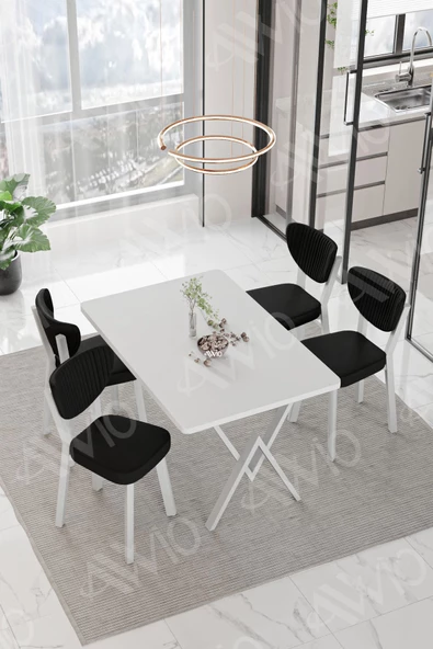AVVİO Senta Beyaz Elma Sandalye 80x120 Yemek Masası Mutfak Masası 4 Kişilik Masa Sandalye Takımı ürün görseli 1